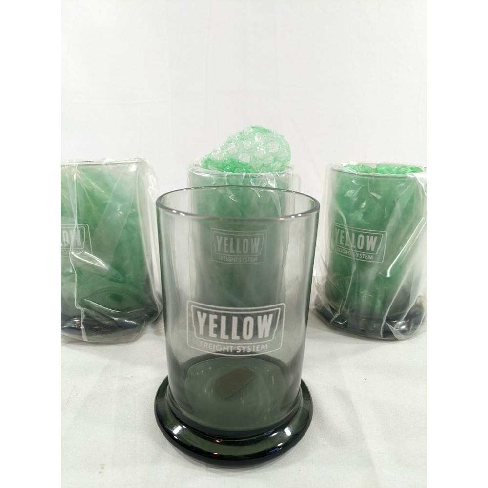 Lot of 4 Hal Reed Crystal  Pedestal Glass‎ Etched Yellow Freight Systems made KC